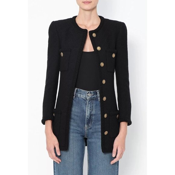 Saint Laurent Paris Wool Tweed Jacket in Black - Picture 2 of 7